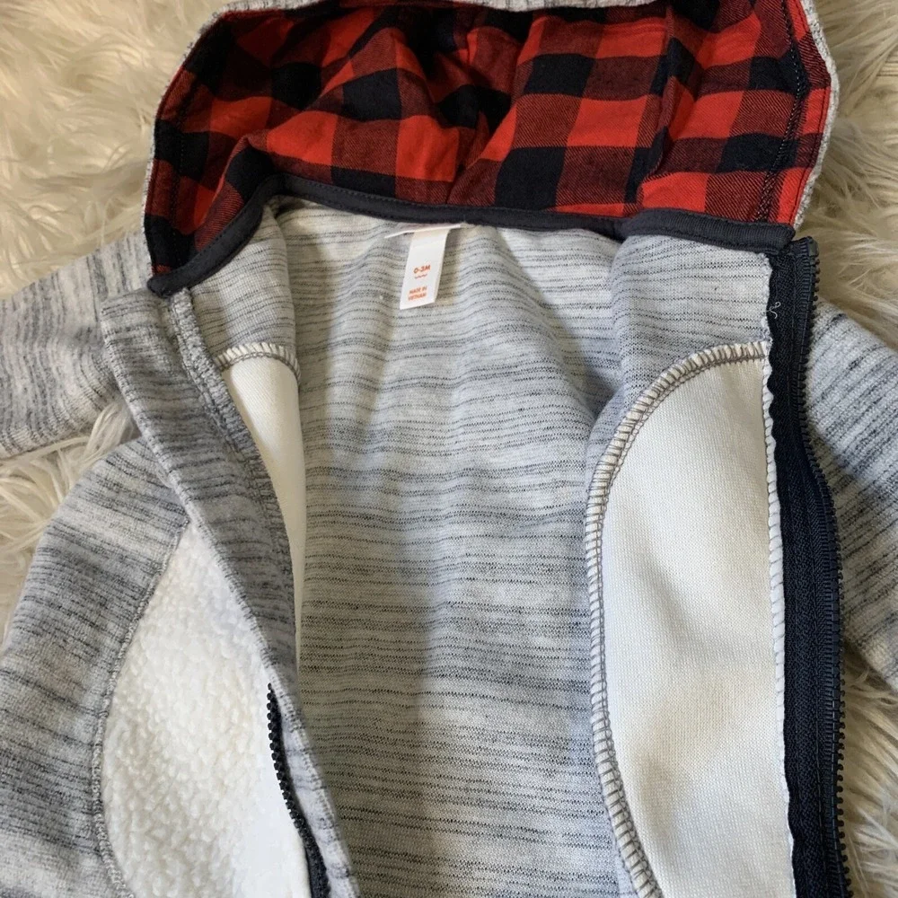 Cat & Jack Reindeer Hooded Romper Baby 0-3M Gray New Buffalo Plaid Antlers